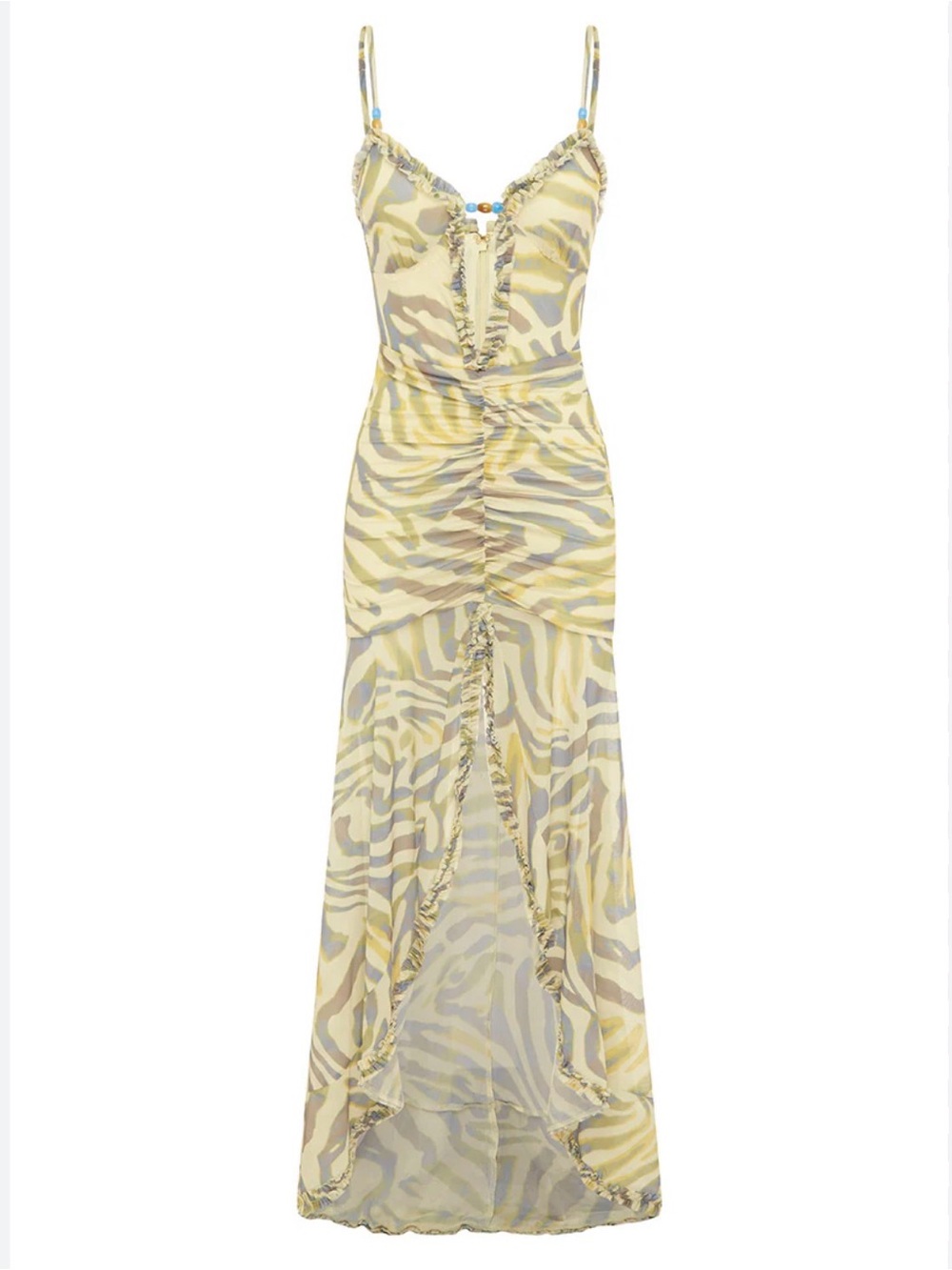 Runaway the Label Yellow Zebra-Print Ruched Maxi Dress